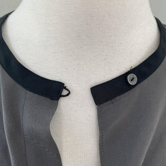 Vince Shirt Womens 6 Gray Black 100% Silk Long Sleeve Tunic Blouse Top High Low - Picture 4 of 12
